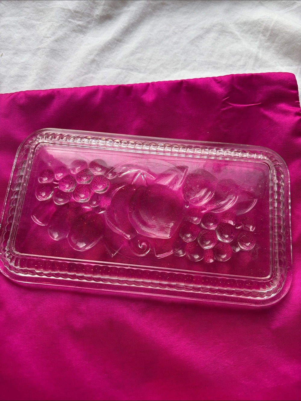 Vintage Clear Glass Fruit  Relief Refrigerator Container Lid or Tray